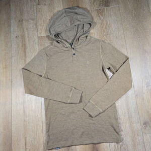 Volcom Hoodie Boys Size 10Y Medium Brown Waffle Knit Henley Pullover Thermal Top